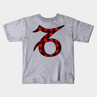 Capricorn Zodiac Horoscope Symbol in Black and red Buffalo Plaid Kids T-Shirt